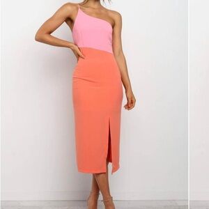 Petal and Pup Pink and Orange One-Shoulder Dress